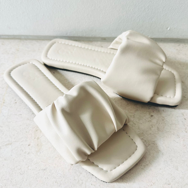 Estee Ruched Slip On Sliders (Beige)