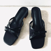 Lune Ribbon Bow Mesh Heels (Black)