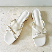 Lune Ribbon Bow Mesh Heel (White)