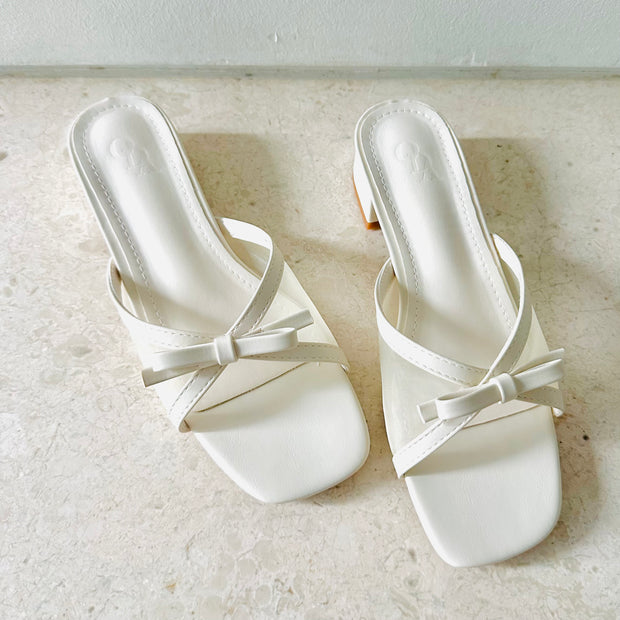 Lune Ribbon Bow Mesh Heel (White)