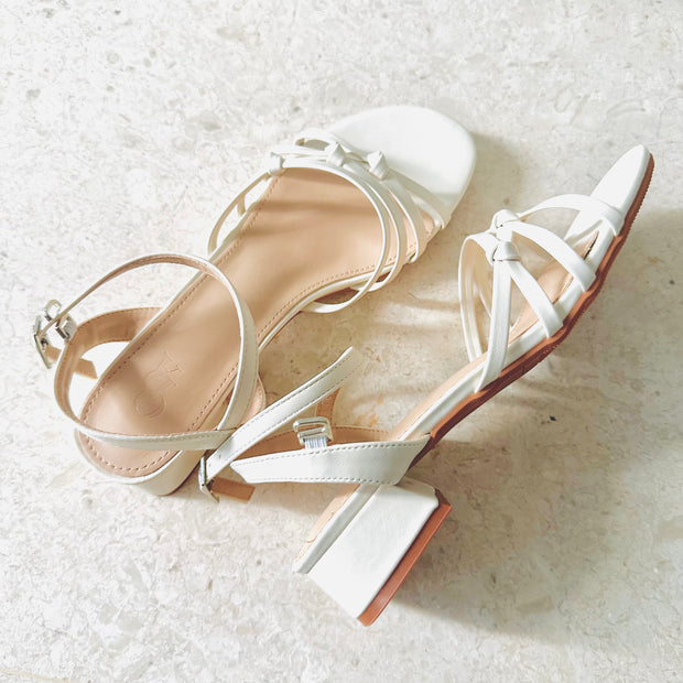 Linea Strappy Knots Heel Sandals (White)