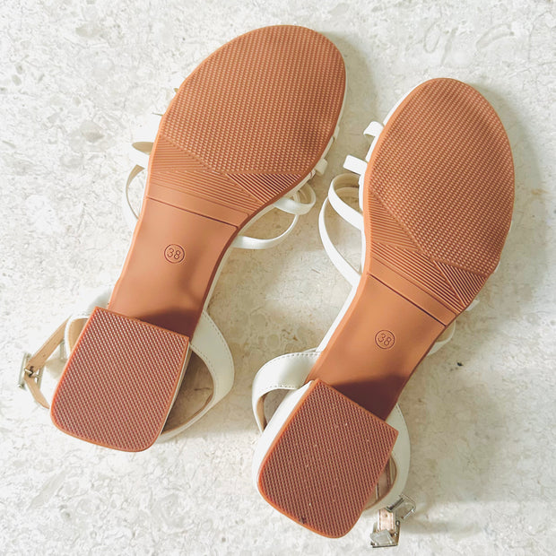 Linea Strappy Knots Heel Sandals (White)