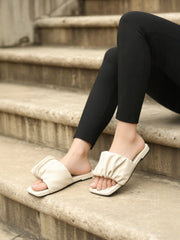 Estee Ruched Slip On Sliders (Beige)