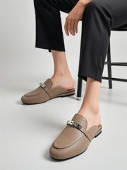Frame Lock Mules Loafer (Taupe Brown)
