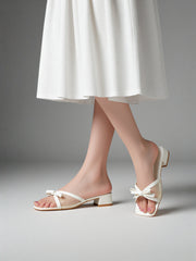 Lune Ribbon Bow Mesh Heel (White)