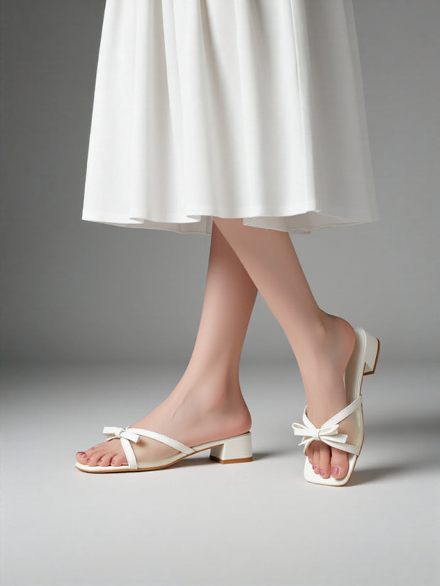 Lune Ribbon Bow Mesh Heel (White)
