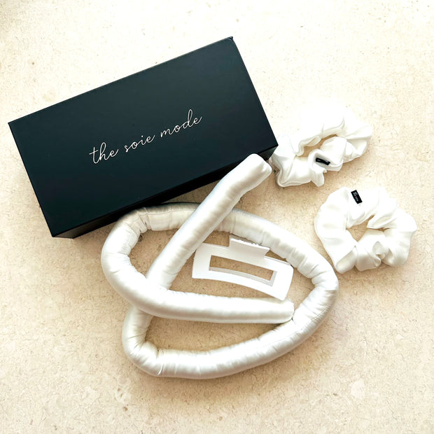 TSM- 100% Mulberry Silk Heatless Hair Curler Set (Headband, Scrunchies & Claw Clip)