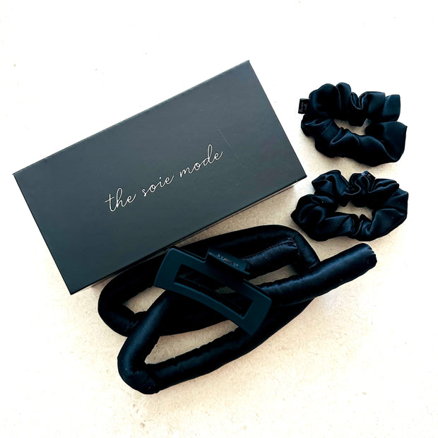 TSM- 100% Mulberry Silk Heatless Hair Curler Set (Headband, Scrunchies & Claw Clip)