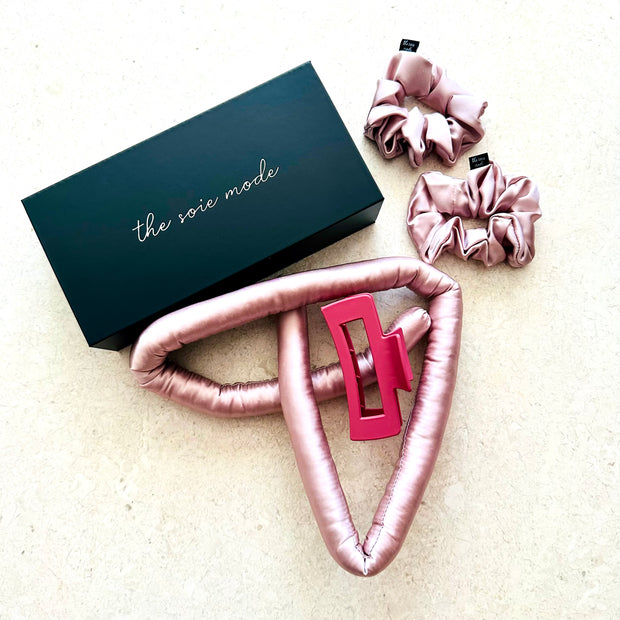 TSM- 100% Mulberry Silk Heatless Hair Curler Set (Headband, Scrunchies & Claw Clip)